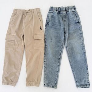 Zara Boys Beige Cargo Joggers and Medium Wash Denim Jeans Bundle Size 7